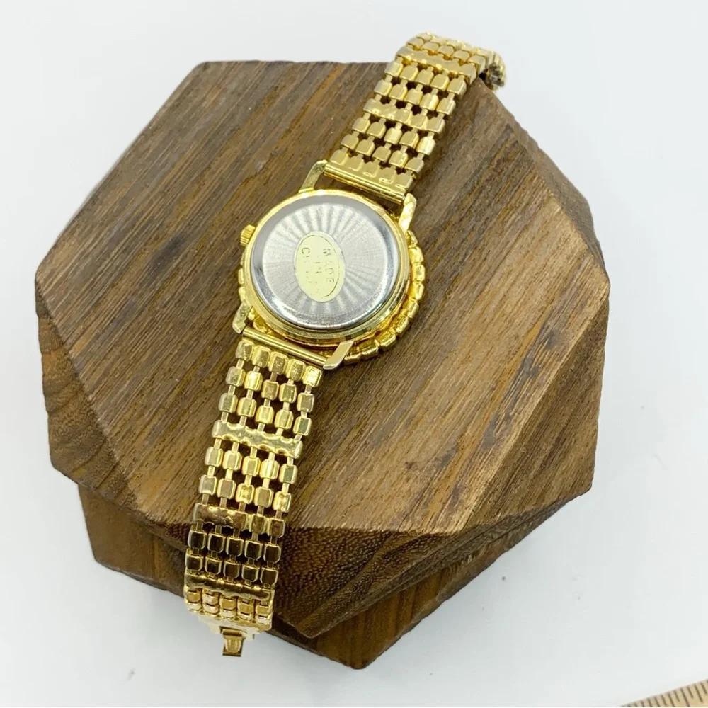 Jalga Quartz watch with black and clear prong set sparkling rhinestone 7”